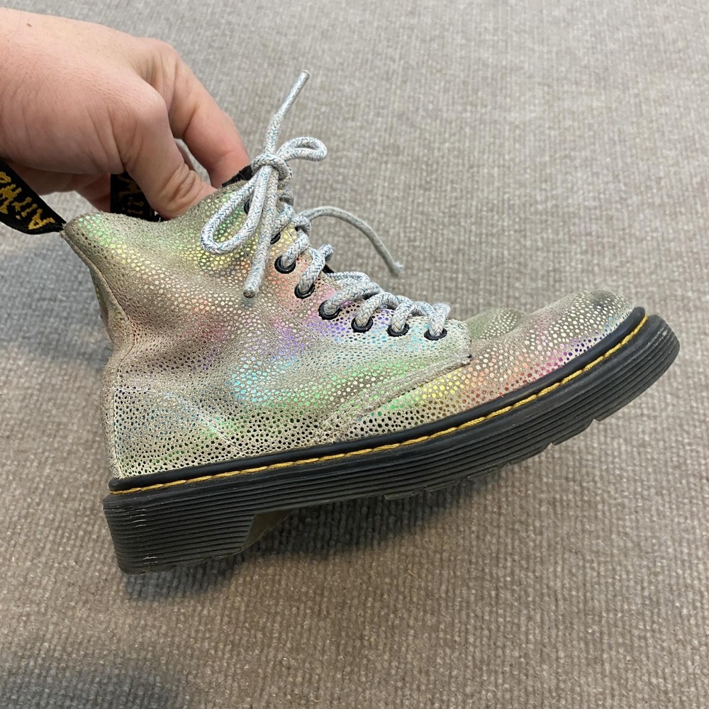 Dr. Martens 1460 Pascal J Boots Kids Size 12 Silver Glitter Rainbow Combat Zip